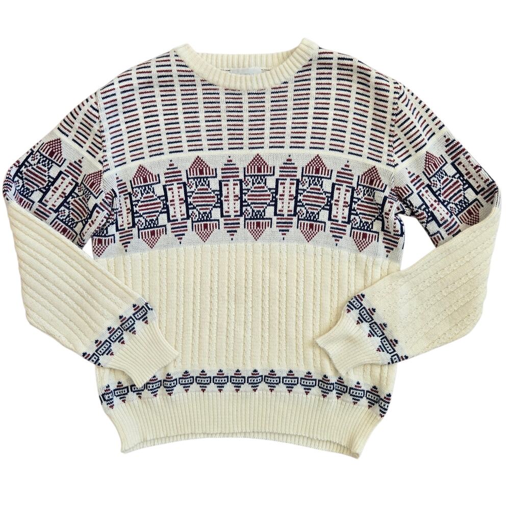 Vintage Nordic Ski Sweater Indie Granola Geometric Rob Winter Romania Men Large